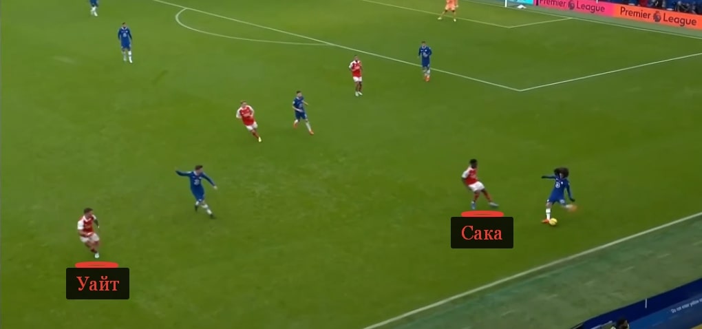 Стоило Сака включиться в прессинг, как его поддержал Уайт