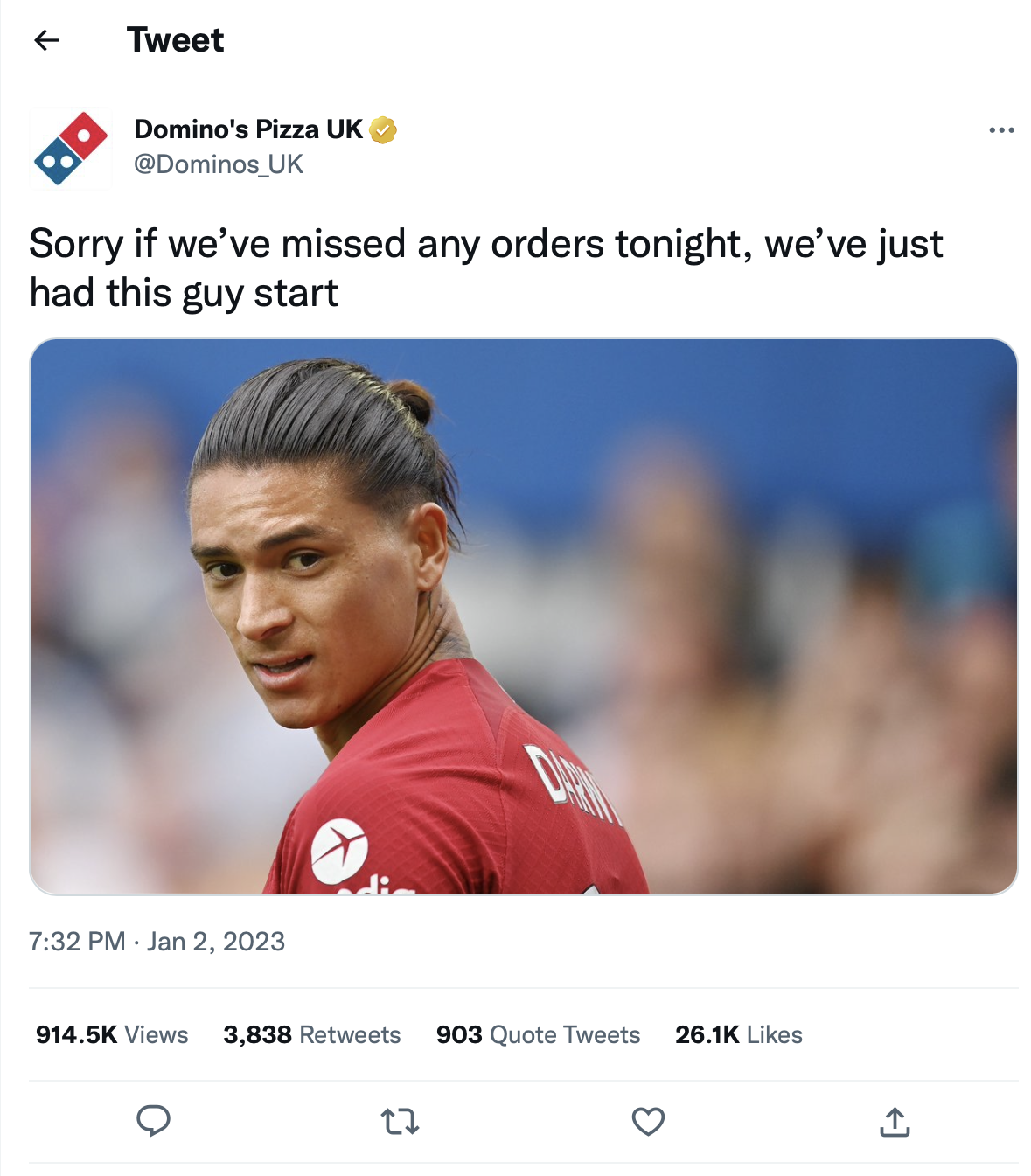 Твит про Дарвина Нуньеса