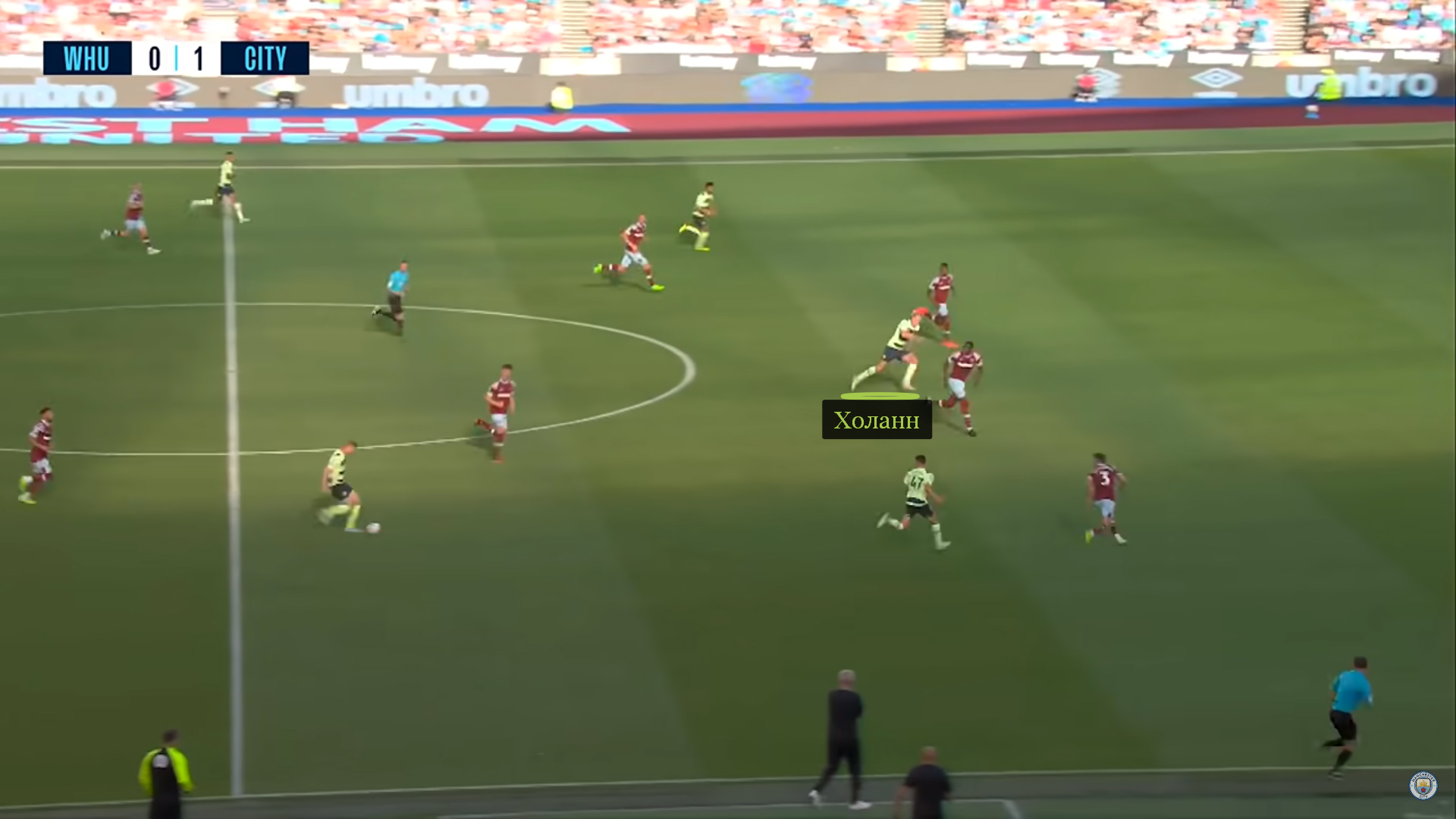 Холанн ускоряется за спиной Зума, чтобы принять голевой пас Де Брёйне в матче с «Вест Хэмом»