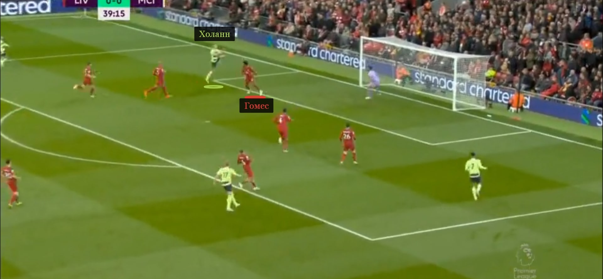 Перед ударом на 40-й минуте Холанн открылся в слепой для Гомеса зоне