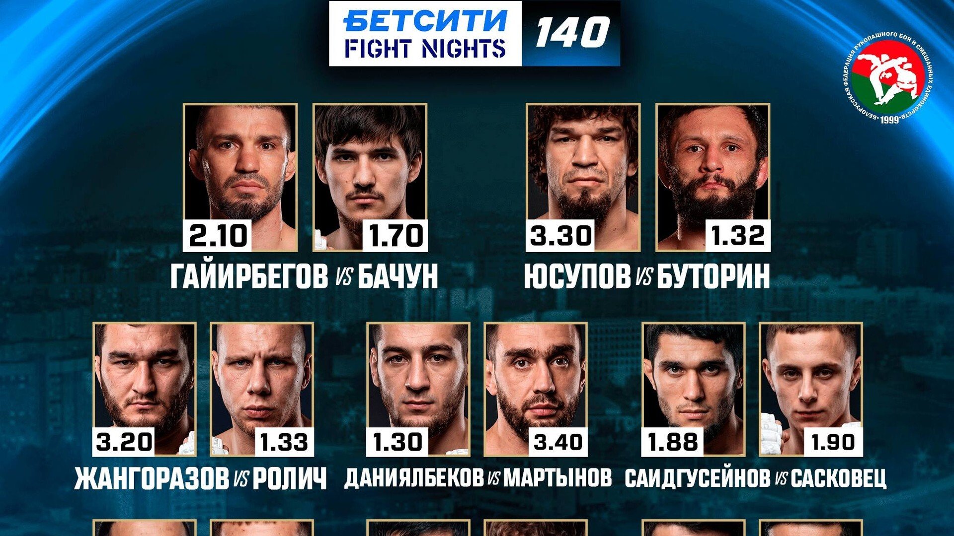 Полный кард БЕТСИТИ FIGHT NIGHTS 140 в Минске